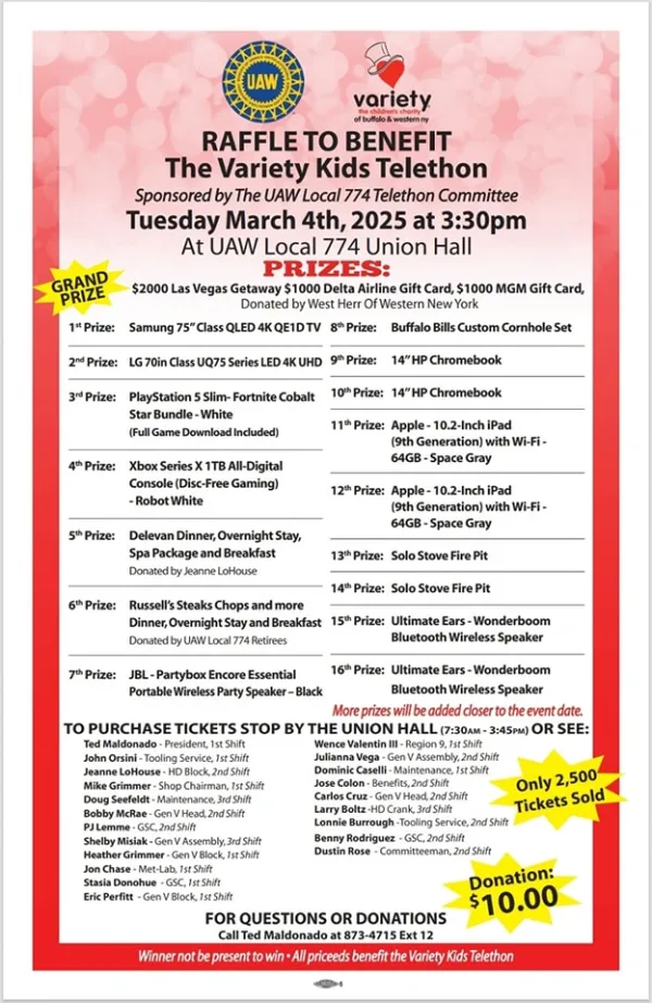 Raffle to benefit Variety Kids Telethon | UAW Local 774