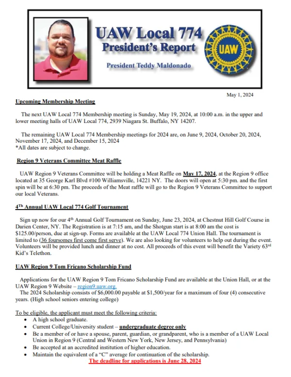 President's Report - May 1, 2024 | UAW Local 774
